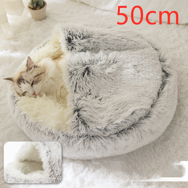Pet 2 In 1 Plush Winter Bed Round Warm Sleeping House