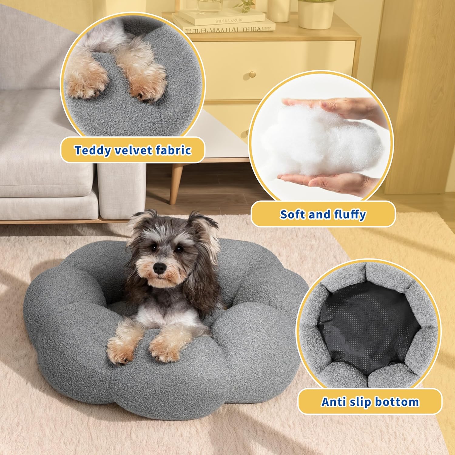 Pet Calming Plush Donut Bed Fluffy Round Cuddler Bed