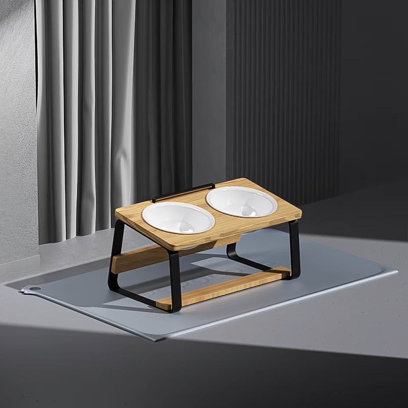 Pet Ceramic Double Bowl Elevated Feeding Water Bowl