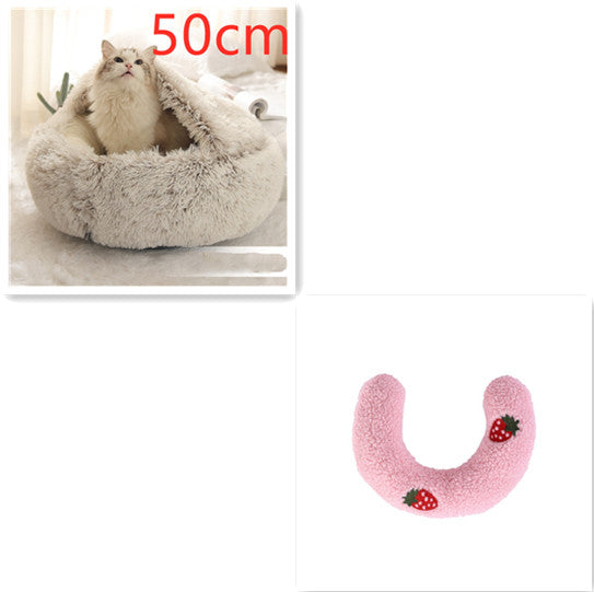 Pet 2 In 1 Plush Winter Bed Round Warm Sleeping House