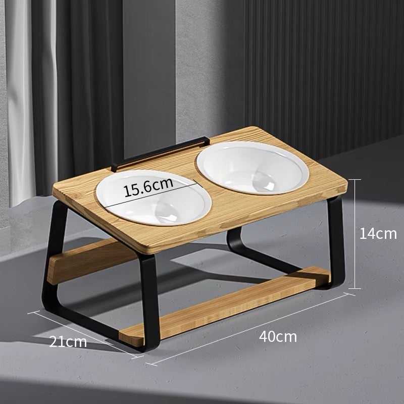 Pet Ceramic Double Bowl Elevated Feeding Water Bowl