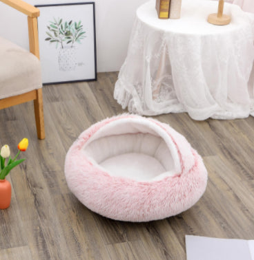 Pet 2 In 1 Plush Winter Bed Round Warm Sleeping House