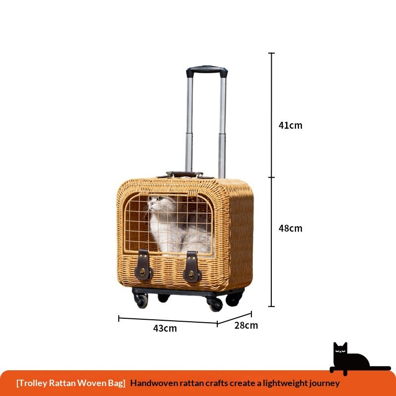 Portable Woven Rattan Pet Carrier With Ventilation Handle