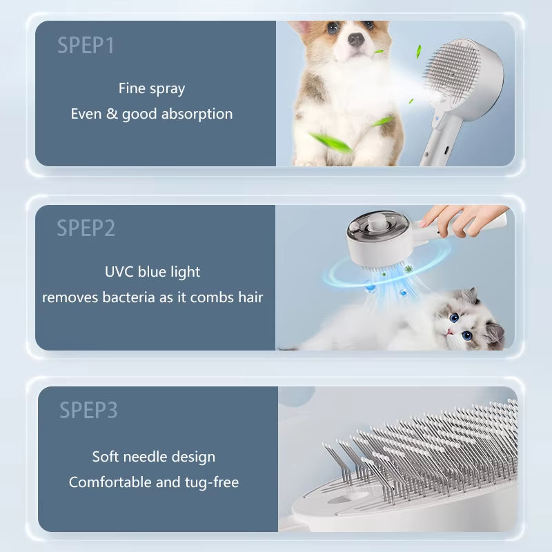 Pet Steam Grooming Brush Electric Spray Massage Tool