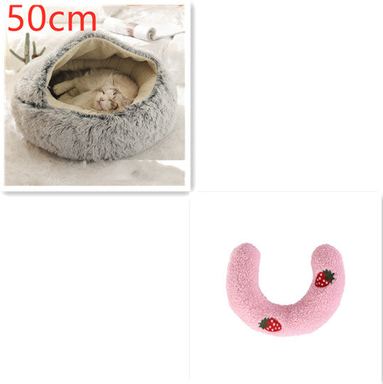 Pet 2 In 1 Plush Winter Bed Round Warm Sleeping House
