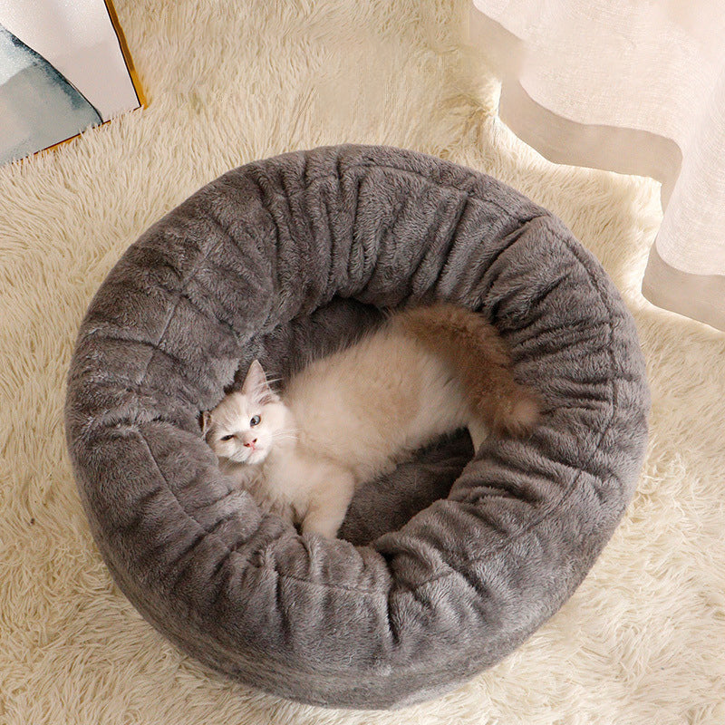 Pet Plush Donut Bed Round Warm Sleeping Cushion House