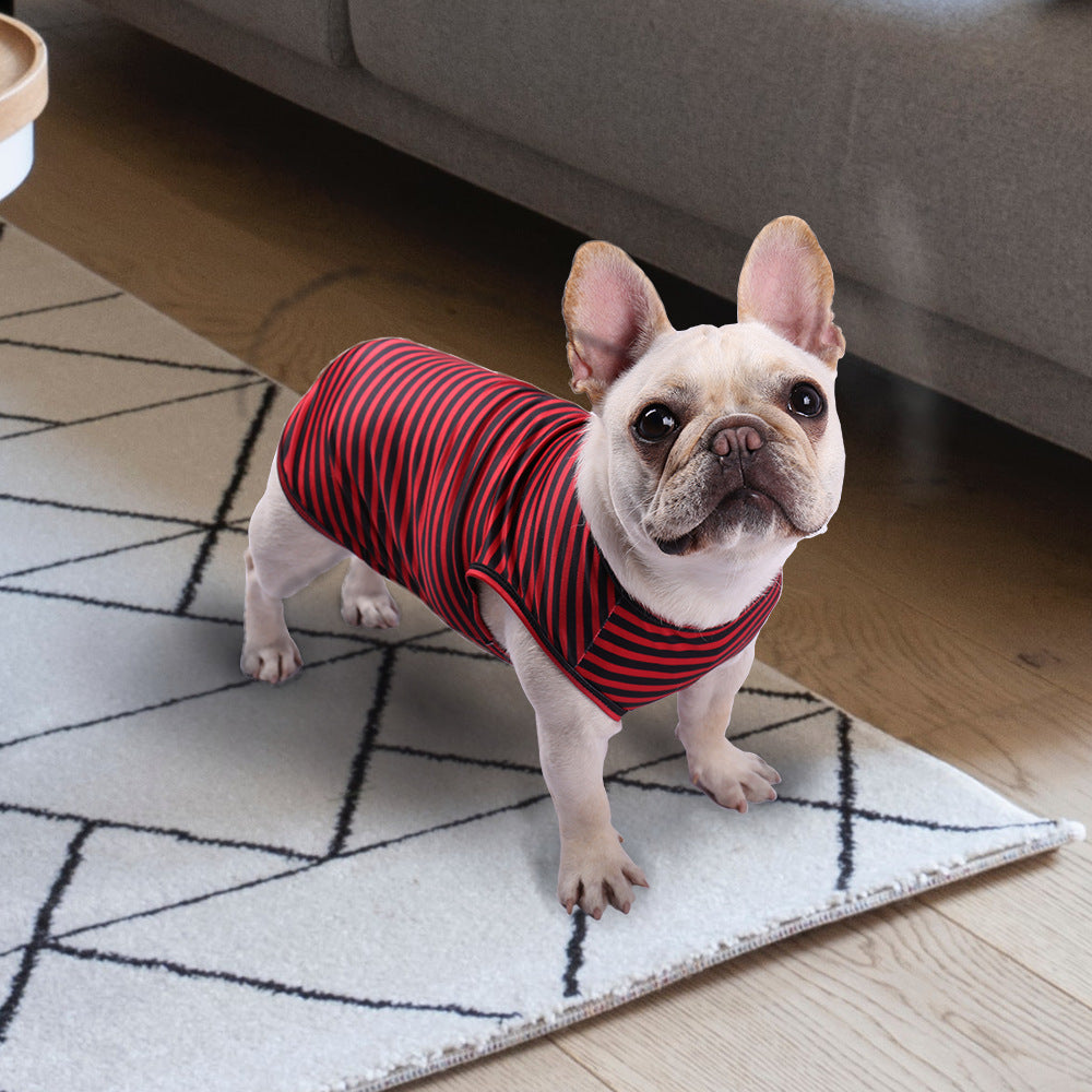 Pet Striped Crew Neck Tank Top T Shirt