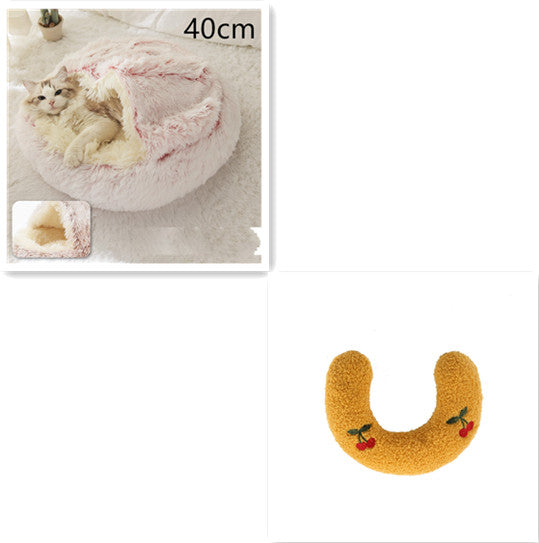 Pet 2 In 1 Plush Winter Bed Round Warm Sleeping House