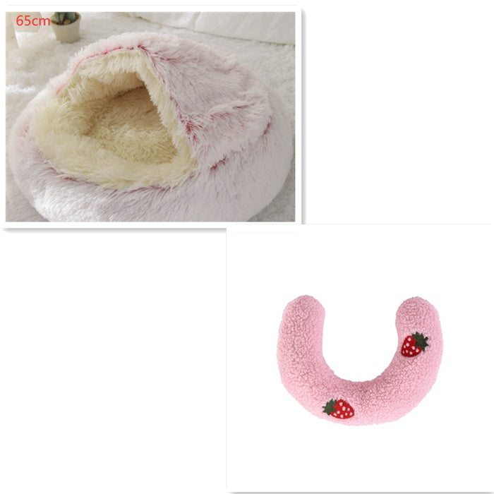 Pet 2 In 1 Plush Winter Bed Round Warm Sleeping House