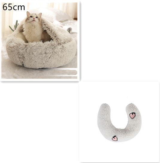 Pet 2 In 1 Plush Winter Bed Round Warm Sleeping House