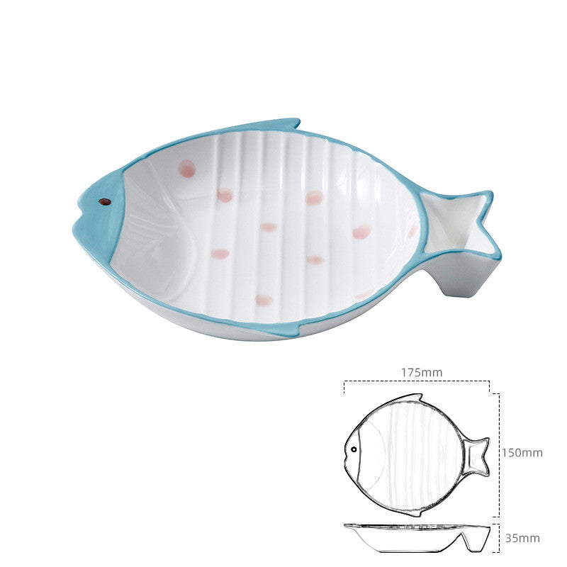 Pet Fish Shape Ceramic Feeding Bowl Food Dish