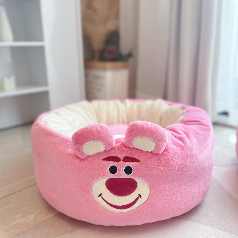 Pet Cartoon Plush Round Bed Four Seasons Cushion Nest