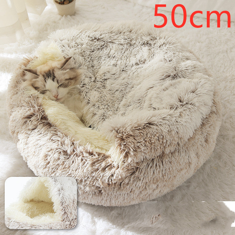 Pet 2 In 1 Plush Winter Bed Round Warm Sleeping House