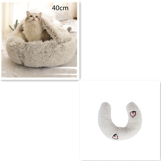 Pet 2 In 1 Plush Winter Bed Round Warm Sleeping House