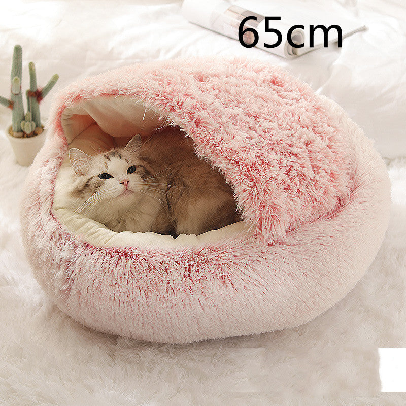 Pet 2 In 1 Plush Winter Bed Round Warm Sleeping House