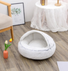 Pet 2 In 1 Plush Winter Bed Round Warm Sleeping House