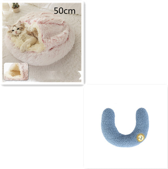 Pet 2 In 1 Plush Winter Bed Round Warm Sleeping House