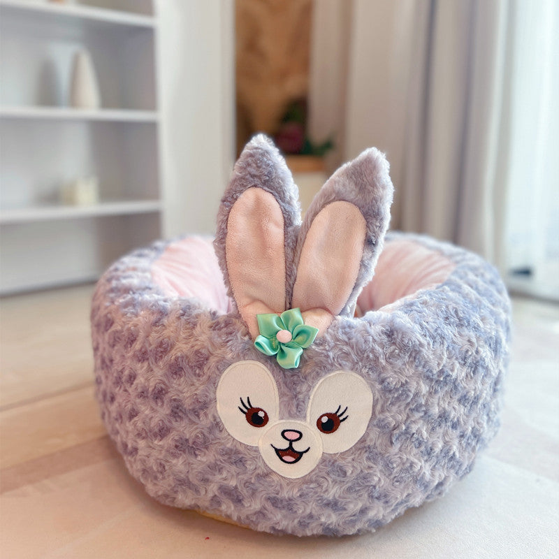 Pet Cartoon Plush Round Bed Four Seasons Cushion Nest