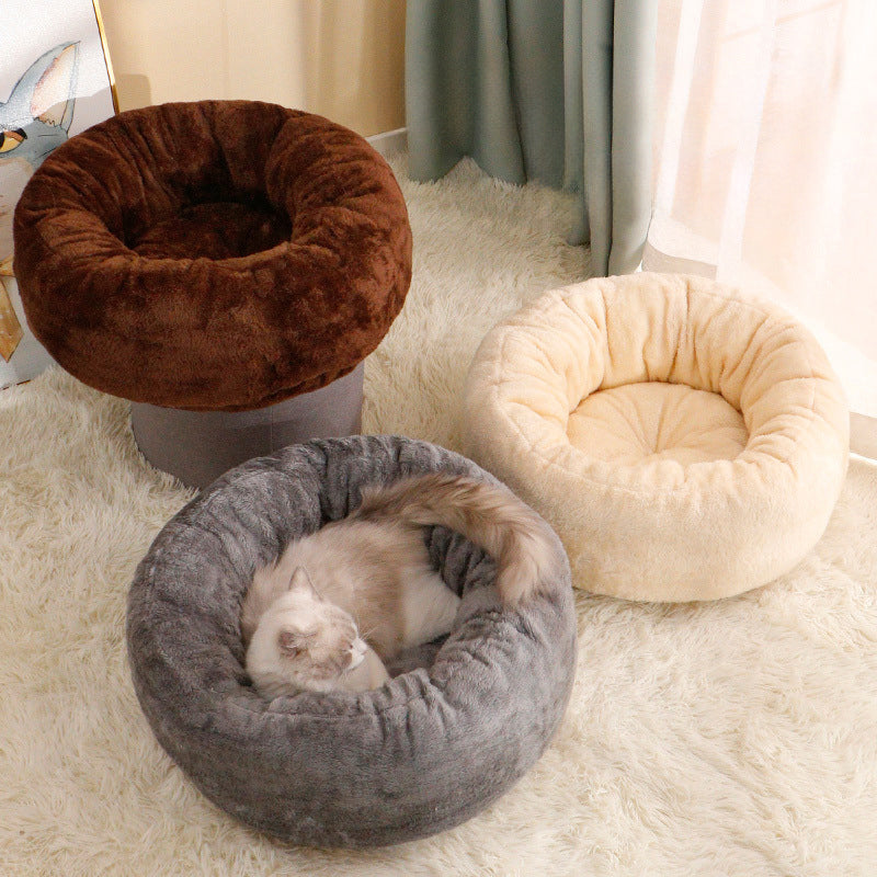Pet Plush Donut Bed Round Warm Sleeping Cushion House