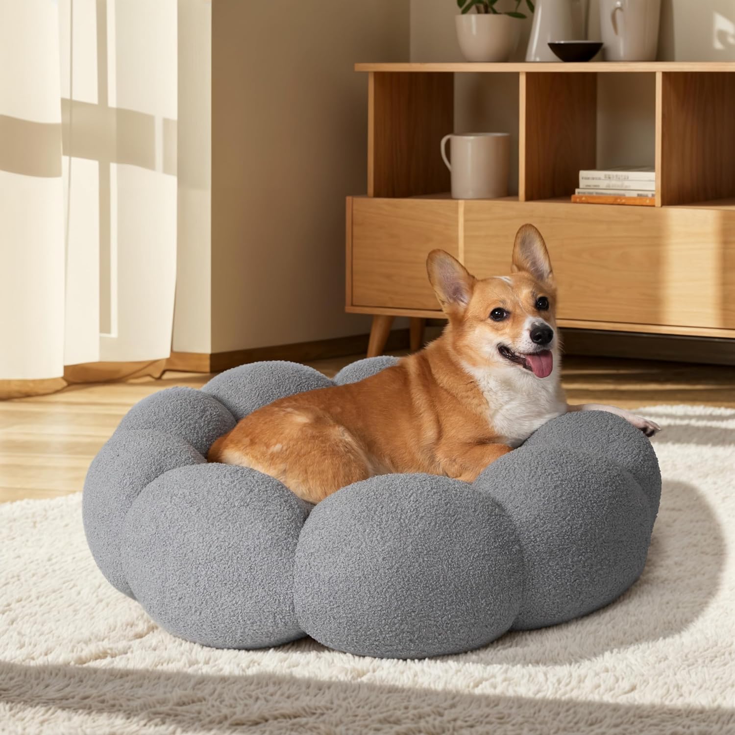 Pet Calming Plush Donut Bed Fluffy Round Cuddler Bed