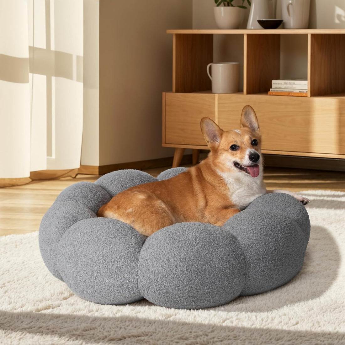 Pet Calming Plush Donut Bed Fluffy Round Cuddler Bed