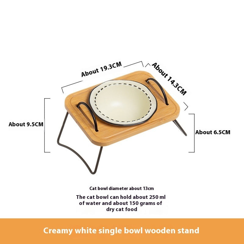 Pet Wooden Rack Ceramic Feeding Bowl Anti-Tumble Easy Clean Design