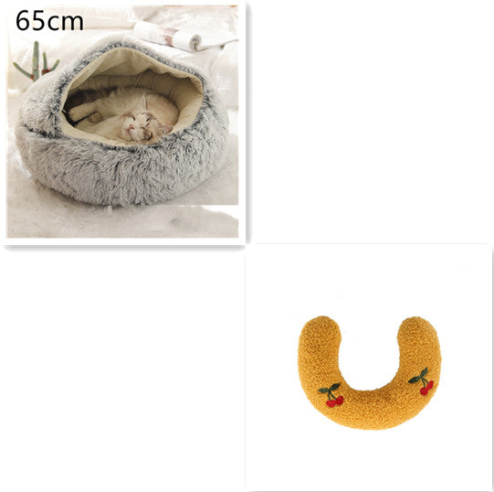 Pet 2 In 1 Plush Winter Bed Round Warm Sleeping House