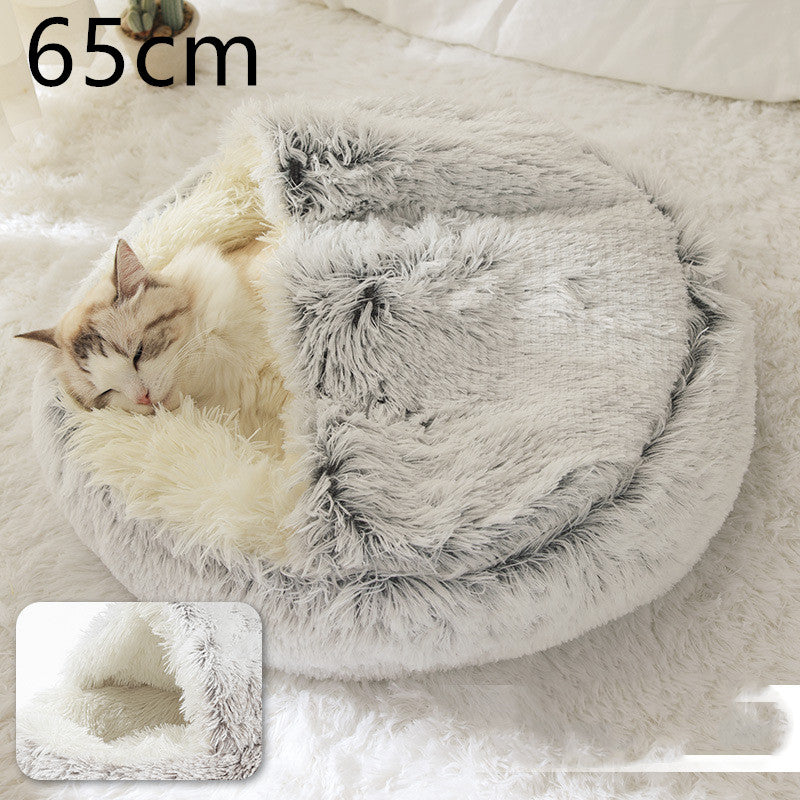 Pet 2 In 1 Plush Winter Bed Round Warm Sleeping House