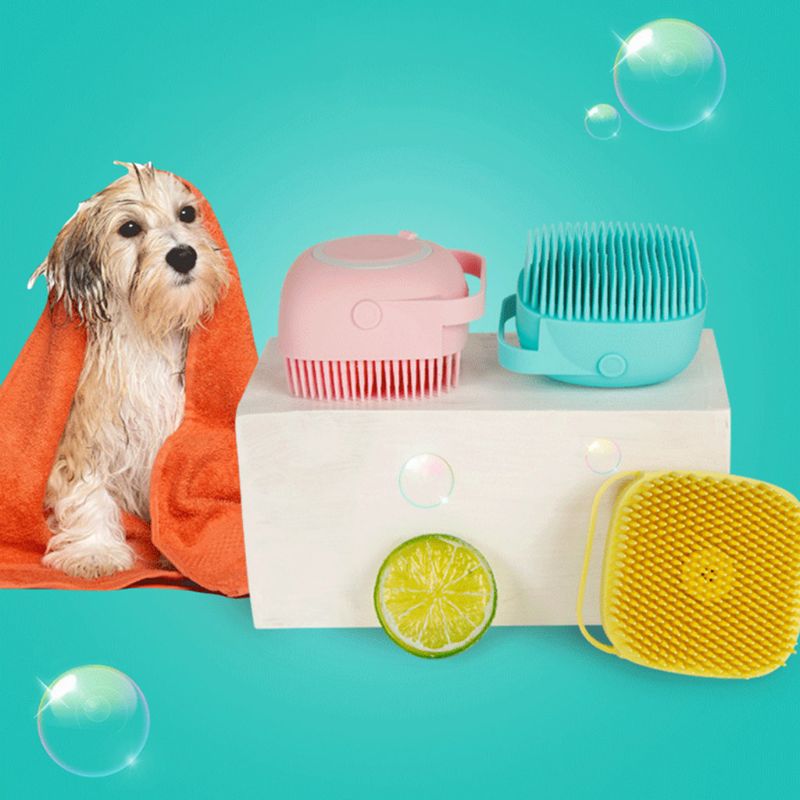 Pet Bath Silicone Brush Shampoo Dispenser Grooming Comb