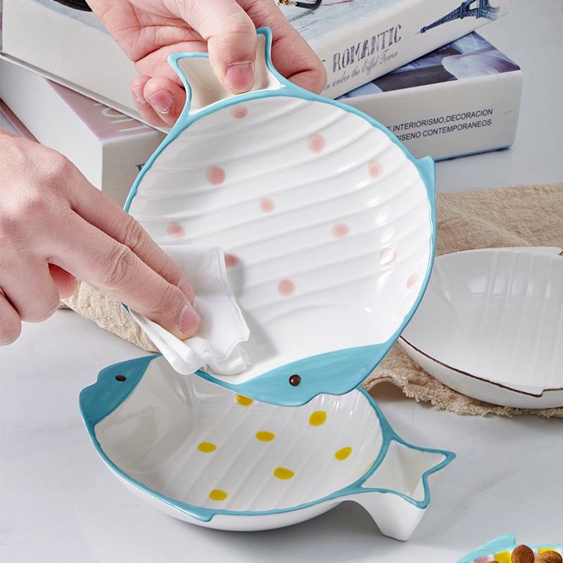 Pet Fish Shape Ceramic Feeding Bowl Food Dish