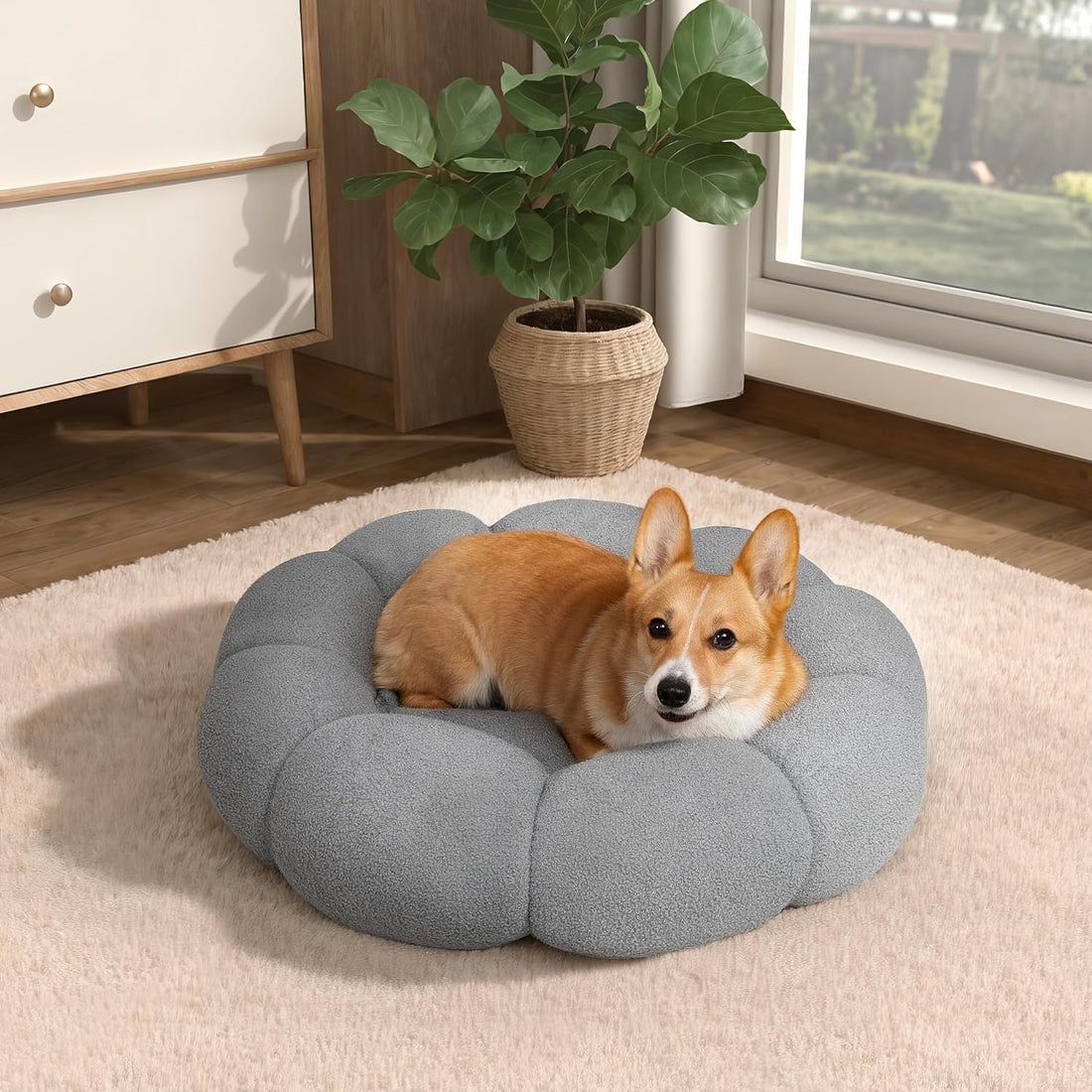 Pet Calming Plush Donut Bed Fluffy Round Cuddler Bed