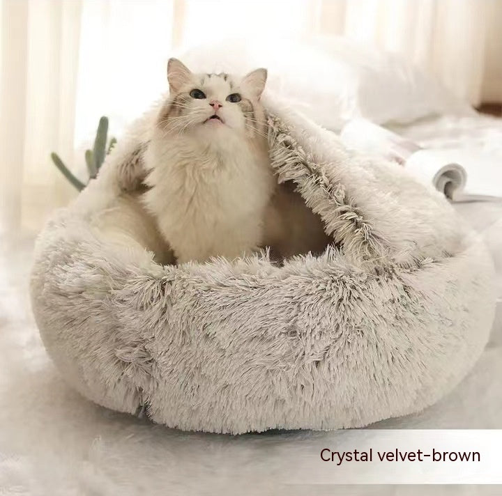 Pet 2 In 1 Plush Winter Bed Round Warm Sleeping House