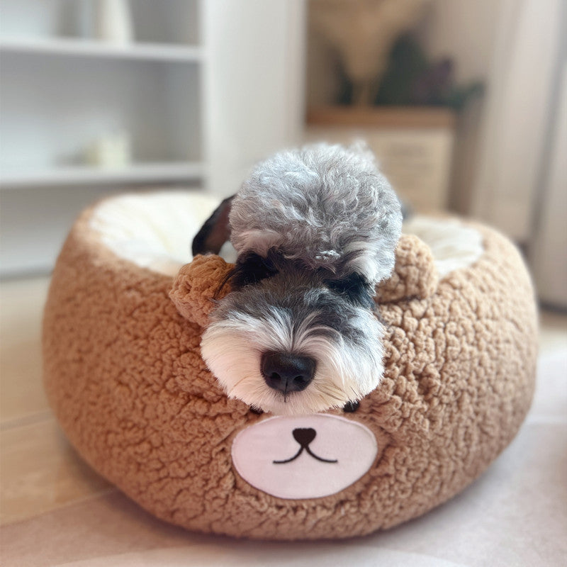 Pet Cartoon Plush Round Bed Four Seasons Cushion Nest