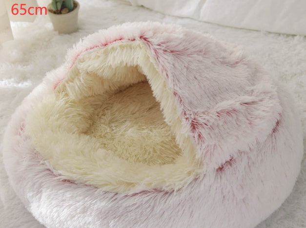 Pet 2 In 1 Plush Winter Bed Round Warm Sleeping House