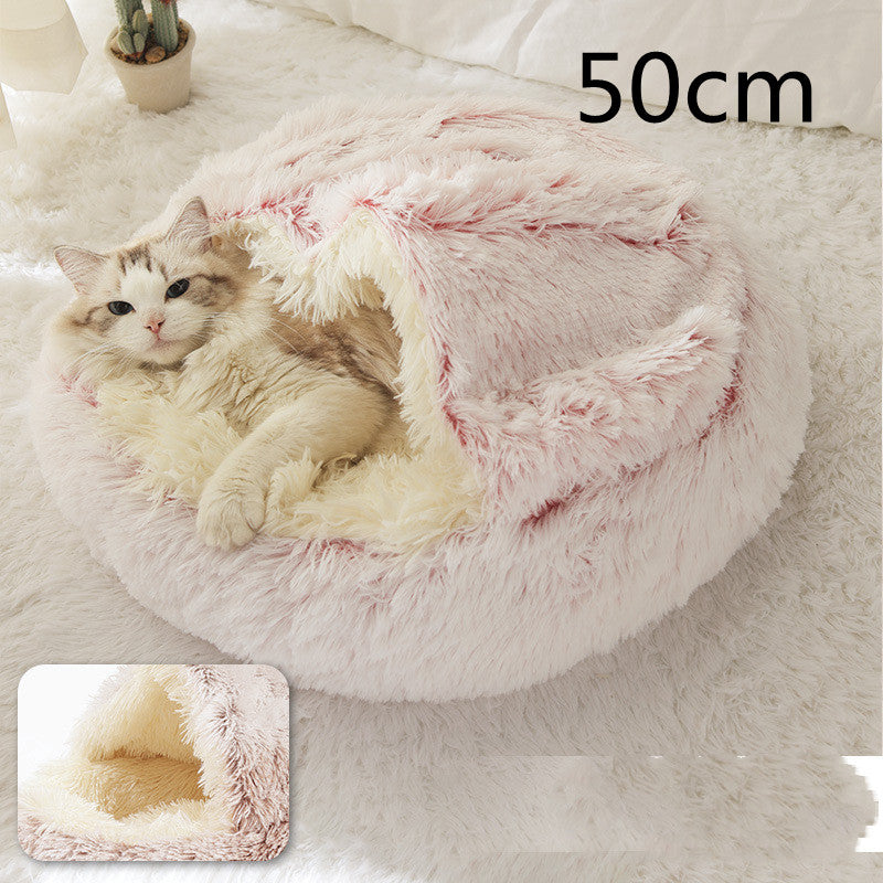 Pet 2 In 1 Plush Winter Bed Round Warm Sleeping House