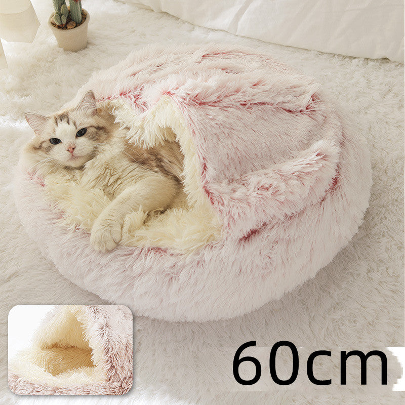 Pet 2 In 1 Plush Winter Bed Round Warm Sleeping House
