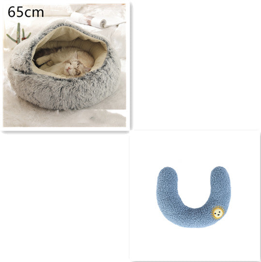 Pet 2 In 1 Plush Winter Bed Round Warm Sleeping House