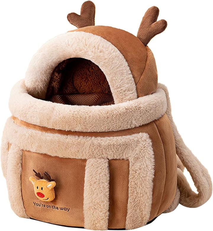 Plush Pet Carrier Backpack For Winter Travel With Hand Warmers