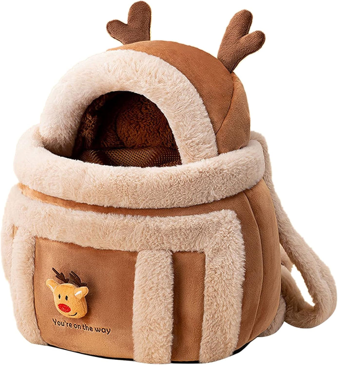 Plush Pet Carrier Backpack For Winter Travel With Hand Warmers