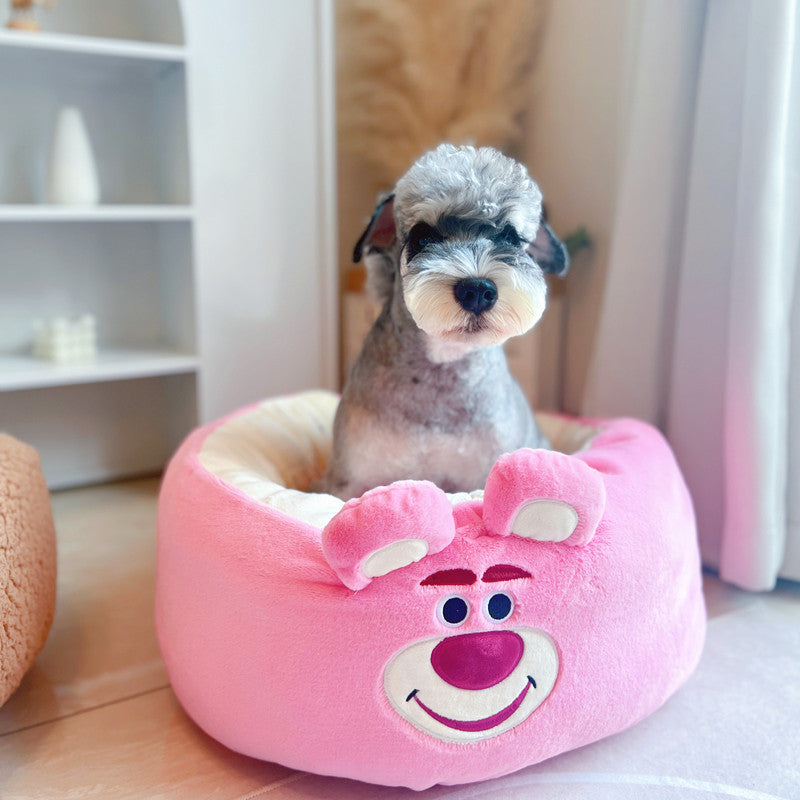 Pet Cartoon Plush Round Bed Four Seasons Cushion Nest