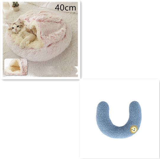 Pet 2 In 1 Plush Winter Bed Round Warm Sleeping House