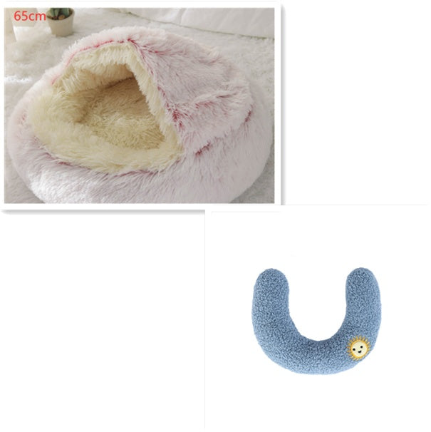 Pet 2 In 1 Plush Winter Bed Round Warm Sleeping House