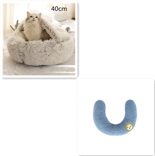 Pet 2 In 1 Plush Winter Bed Round Warm Sleeping House
