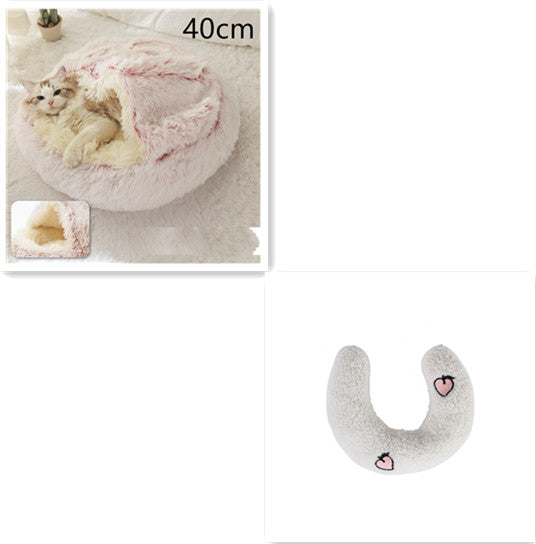 Pet 2 In 1 Plush Winter Bed Round Warm Sleeping House