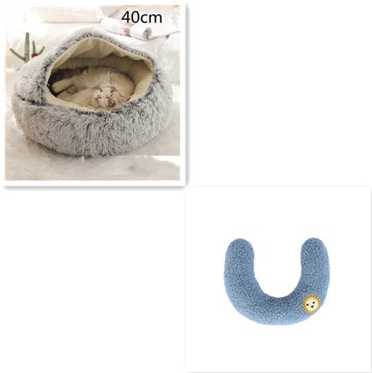 Pet 2 In 1 Plush Winter Bed Round Warm Sleeping House