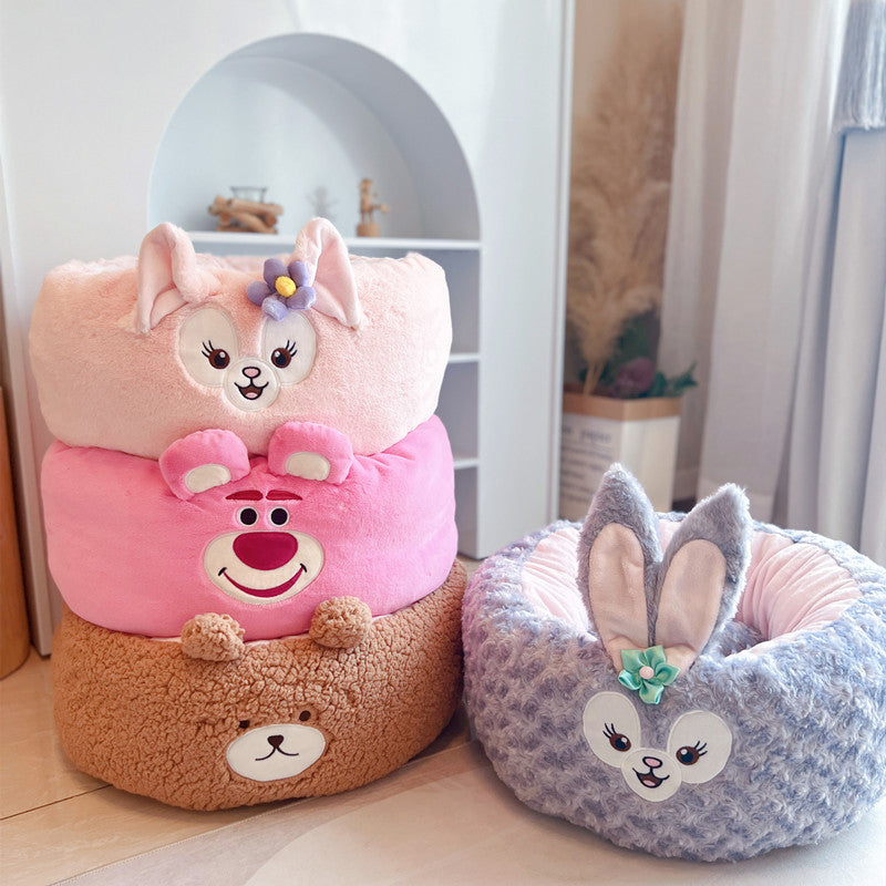Pet Cartoon Plush Round Bed Four Seasons Cushion Nest