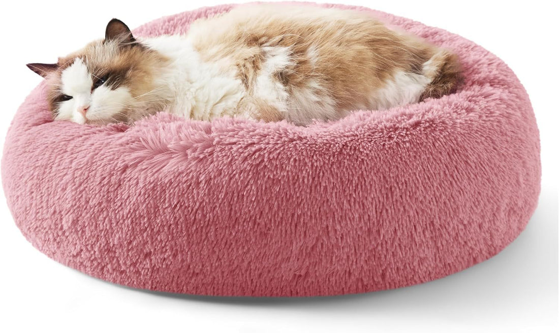 Pet Round Plush Bed Non Slip Fluffy Sleeping Cushion
