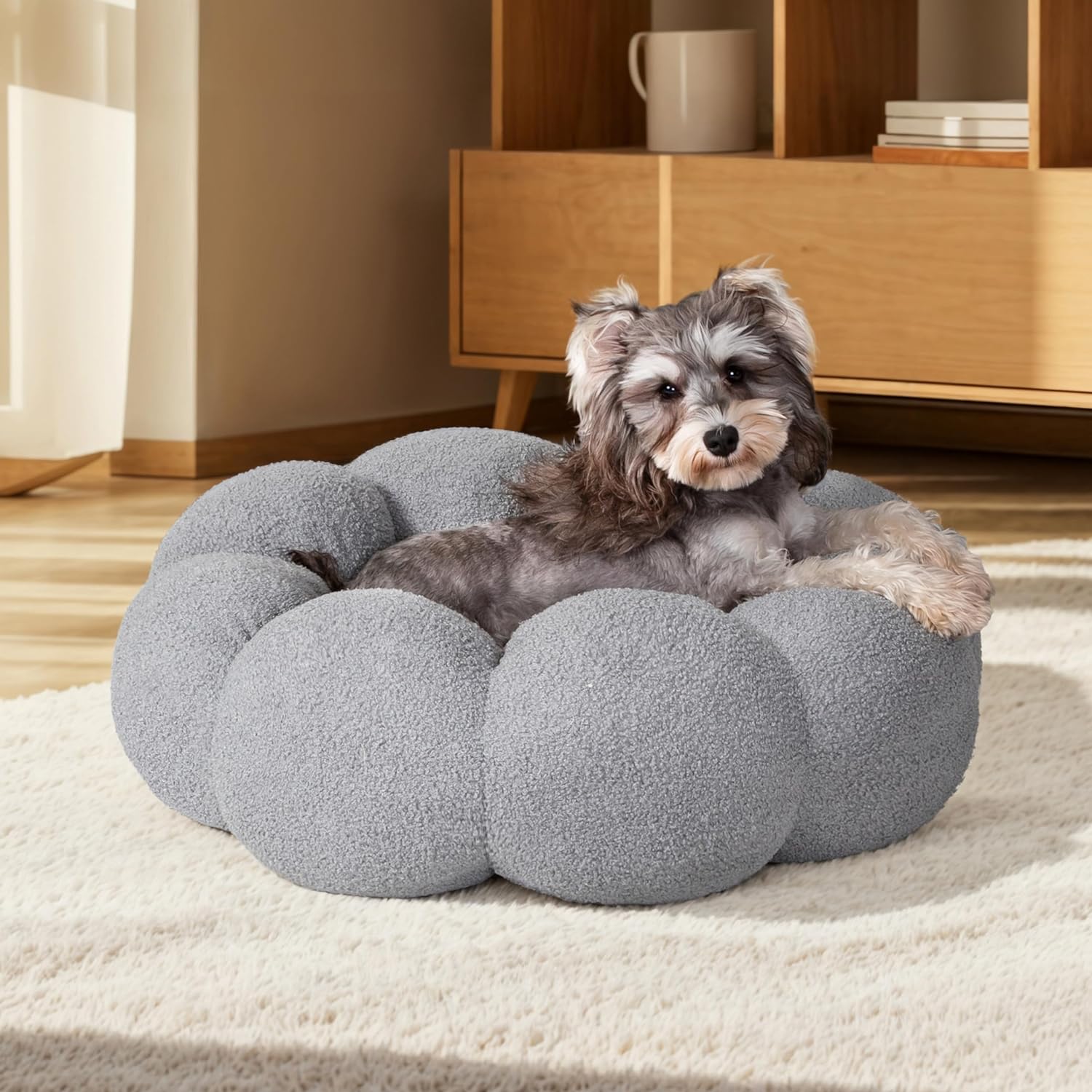Pet Calming Plush Donut Bed Fluffy Round Cuddler Bed