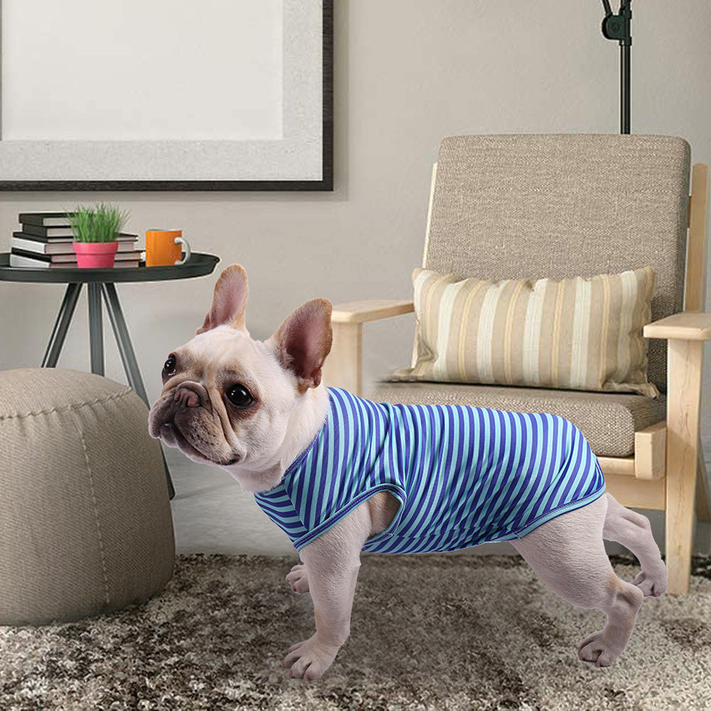 Pet Striped Crew Neck Tank Top T Shirt