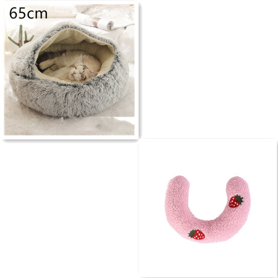 Pet 2 In 1 Plush Winter Bed Round Warm Sleeping House